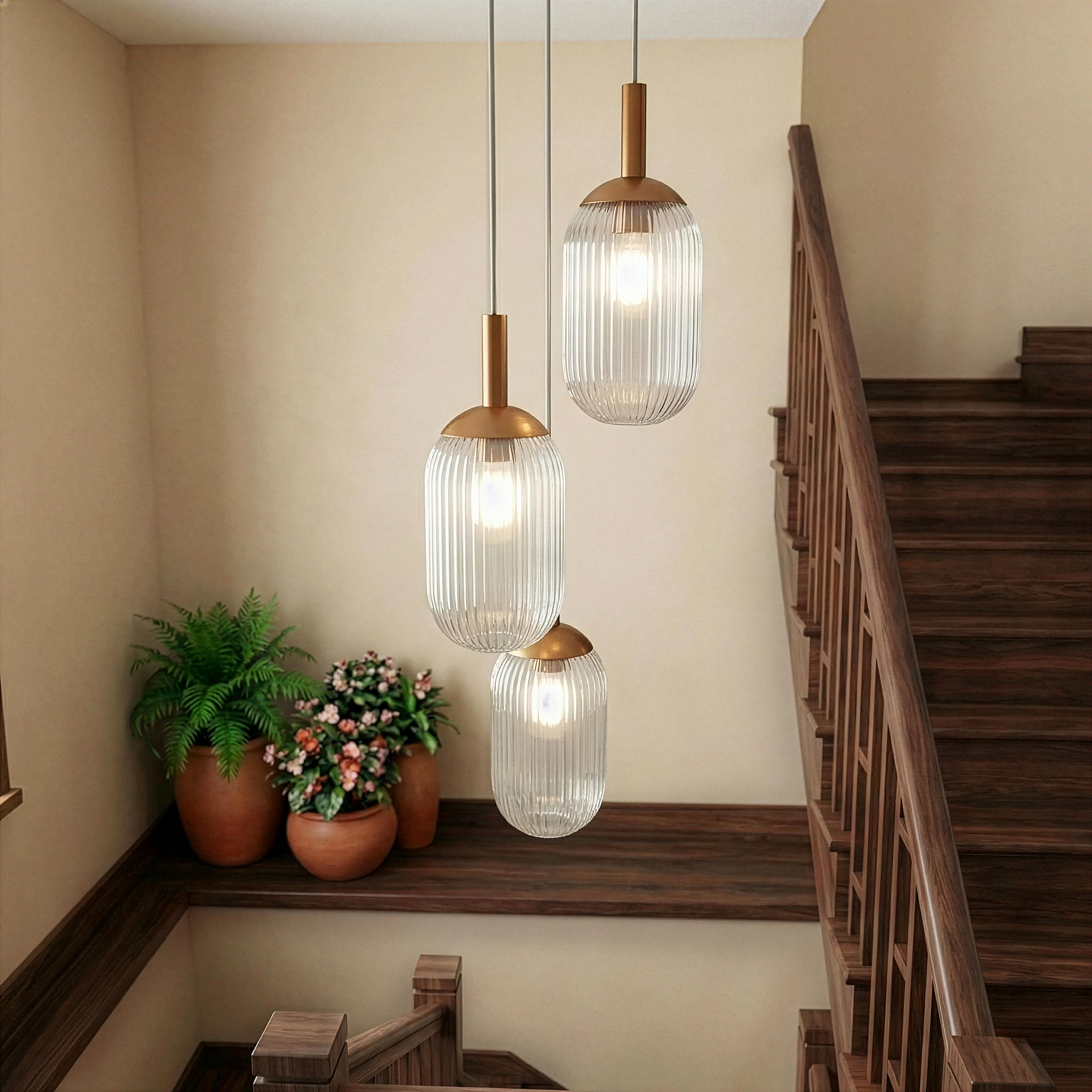 Gala Pendant Lamp | Bronze Finish and Triple Ribbed Glass