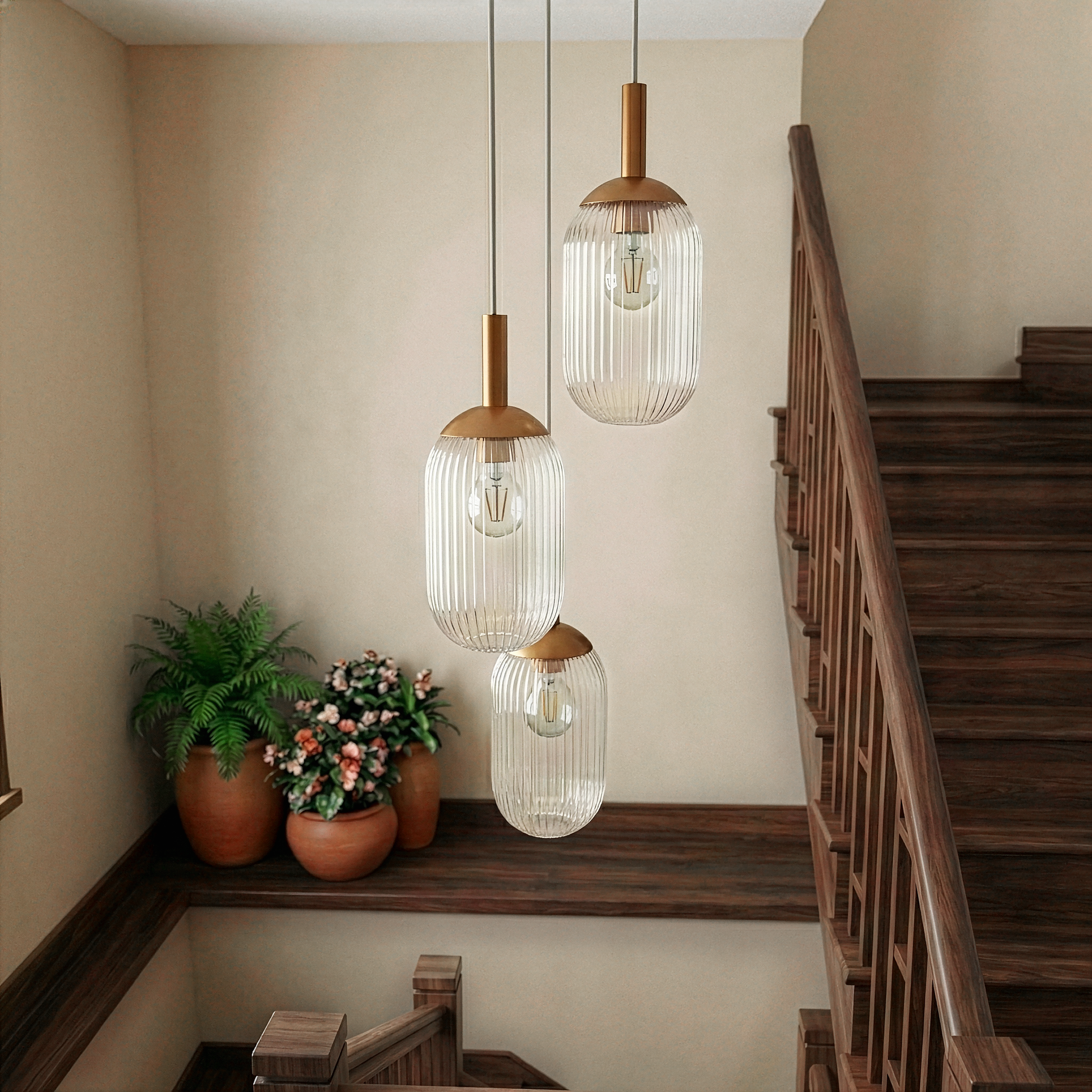 Gala Pendant Lamp | Bronze Finish and Triple Ribbed Glass
