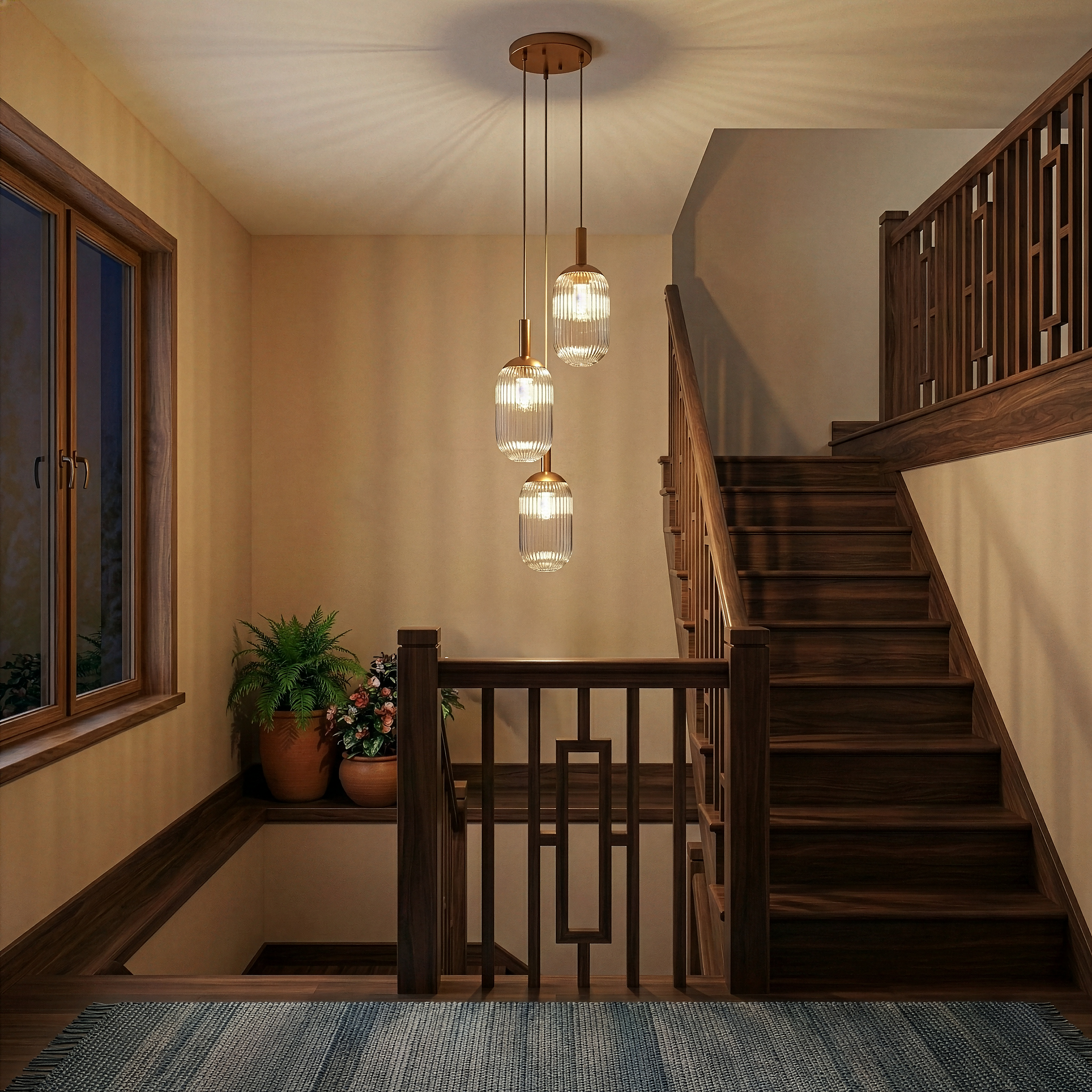 Gala Pendant Lamp | Bronze Finish and Triple Ribbed Glass