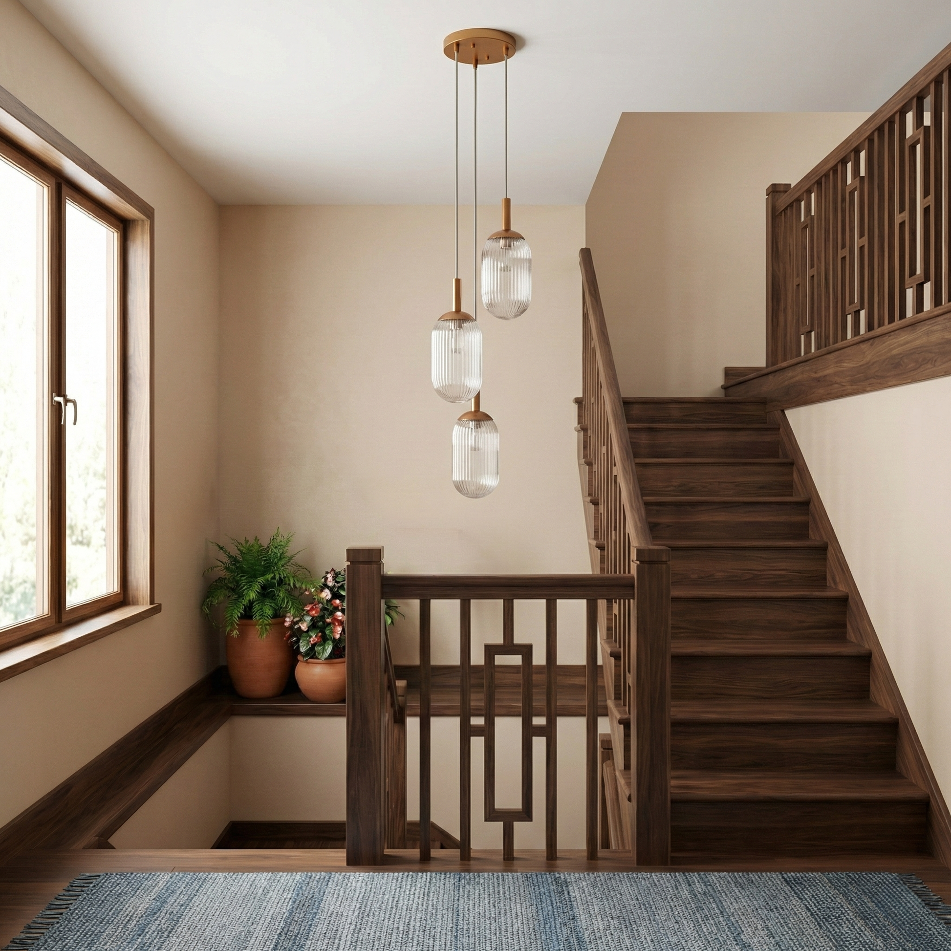 Gala Pendant Lamp | Bronze Finish and Triple Ribbed Glass
