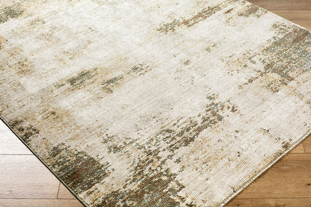 Myrtle Avenue Camel/Teal Machine Woven Rug - corner