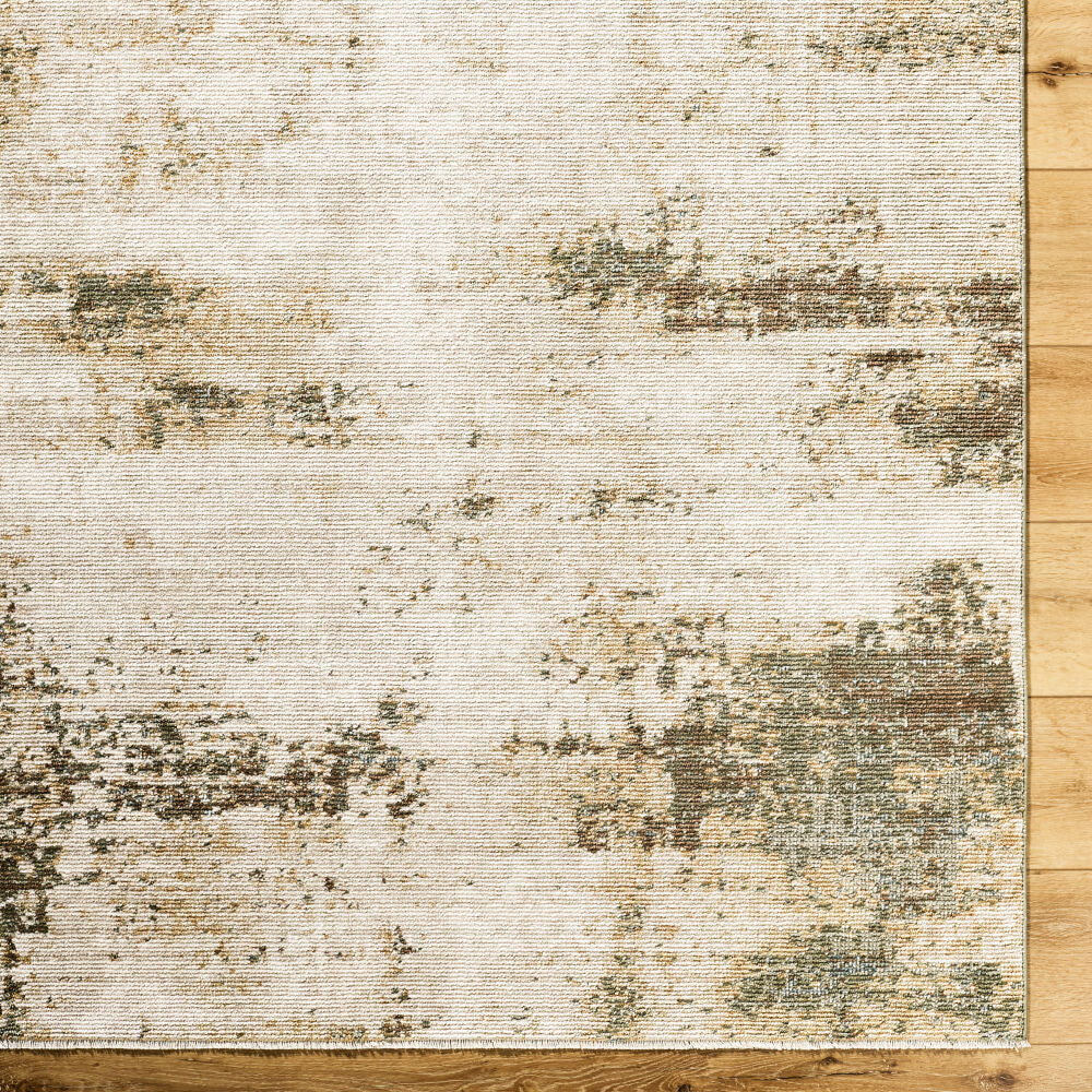 Myrtle Avenue Camel/Teal Machine Woven Rug - overhead