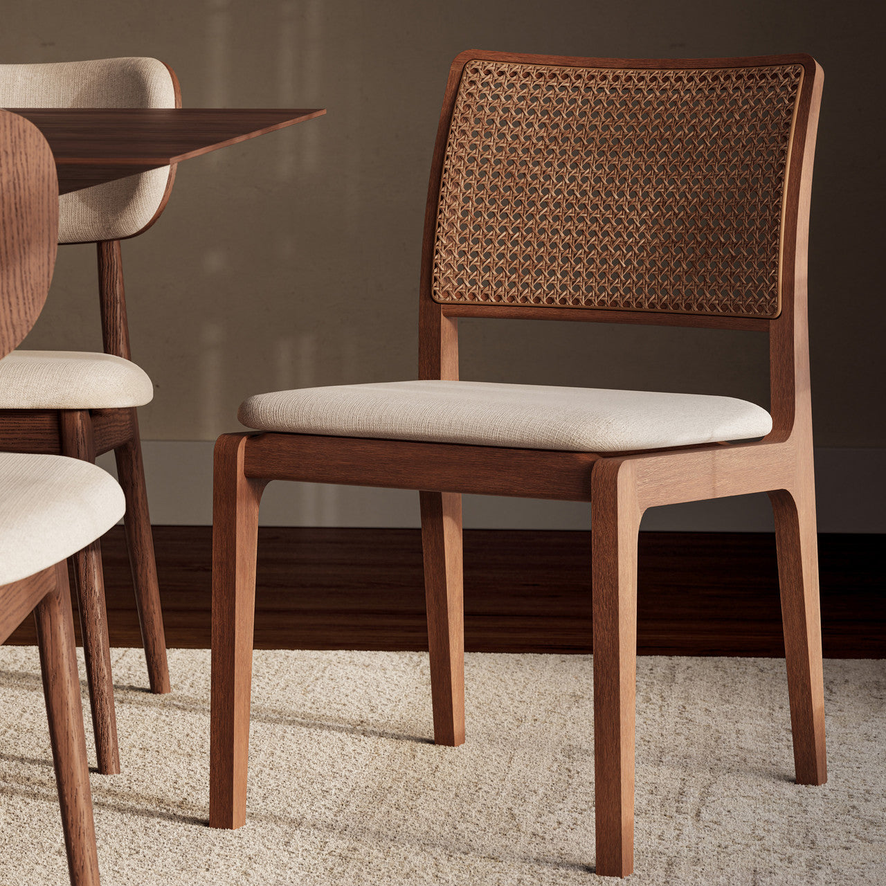 Modern Brazilian - Larissa Side Chair - Harvest Natural Upholstery - Nogal Frame