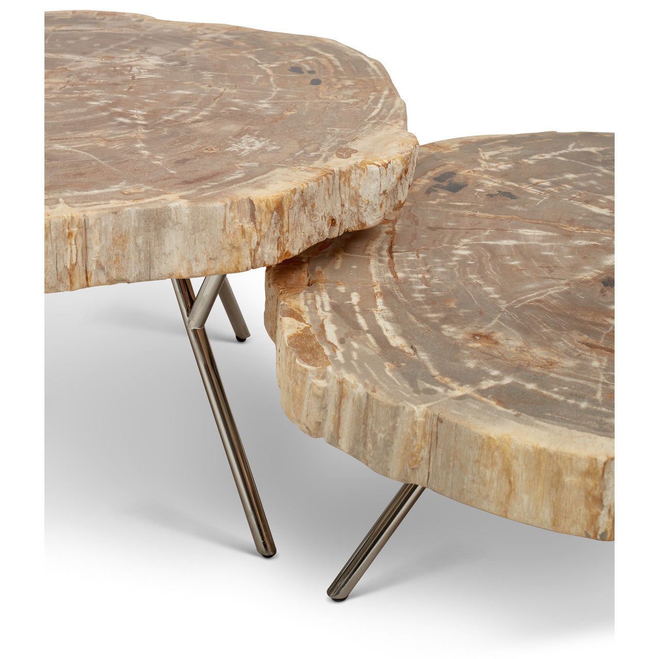 Relique - Lastra Coffee Table - Set of 2 - Polished Stainless Steel Legs - Natural Light Top