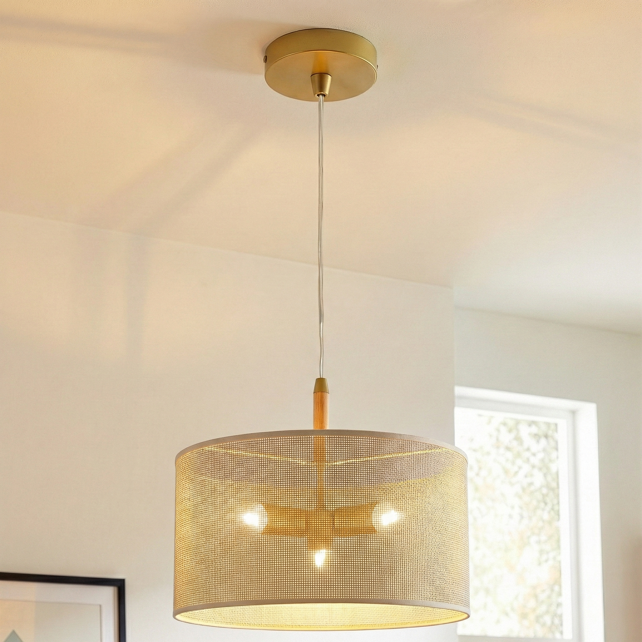 Glacier Pendant Lamp | Oak and Natural Woven Drum Design