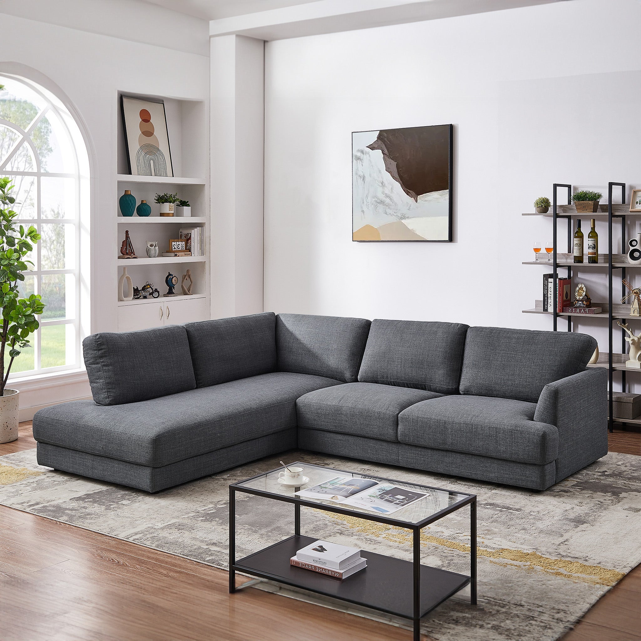 Glander Grey Fabric Left-Facing Sectional Sofa