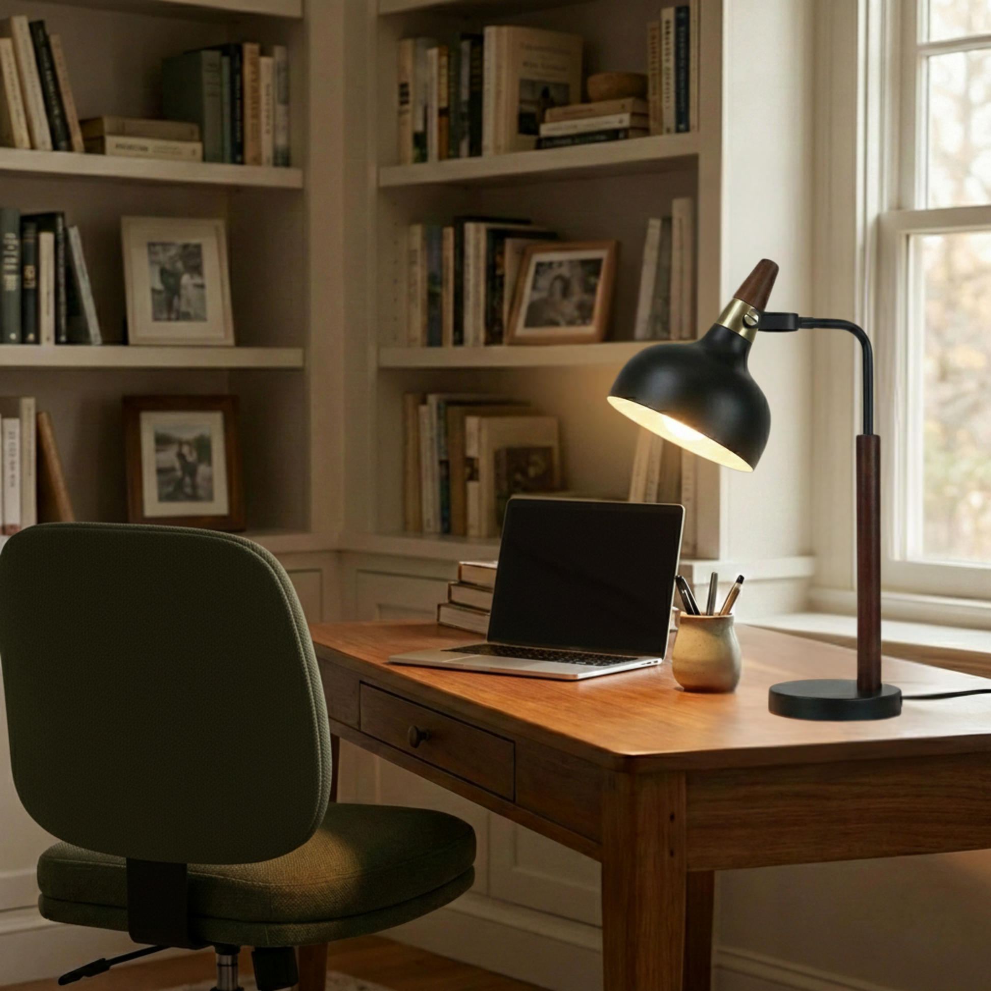 GlowLite Table Lamp | Matte Black Metal and Cone Shade