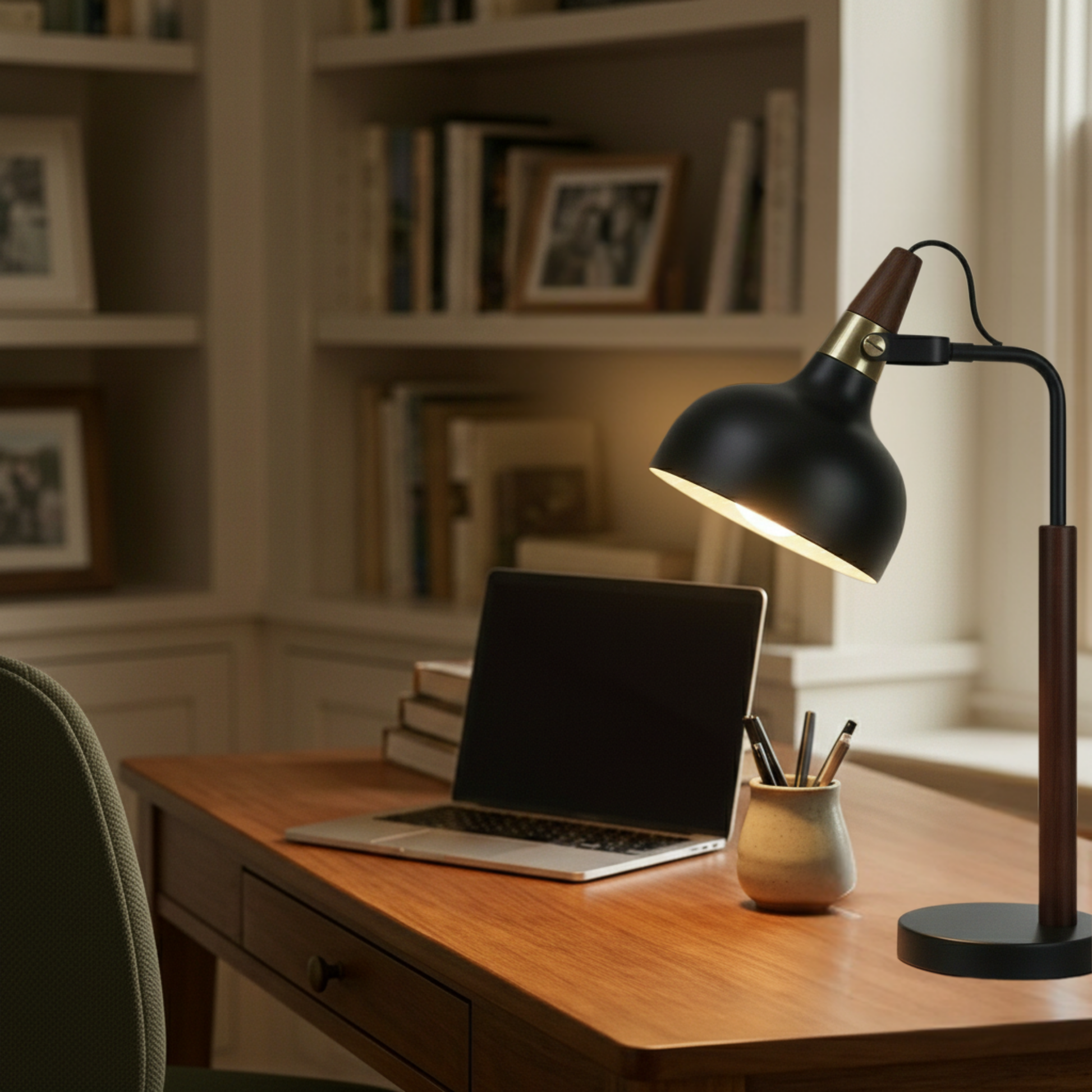 GlowLite Table Lamp | Matte Black Metal and Cone Shade