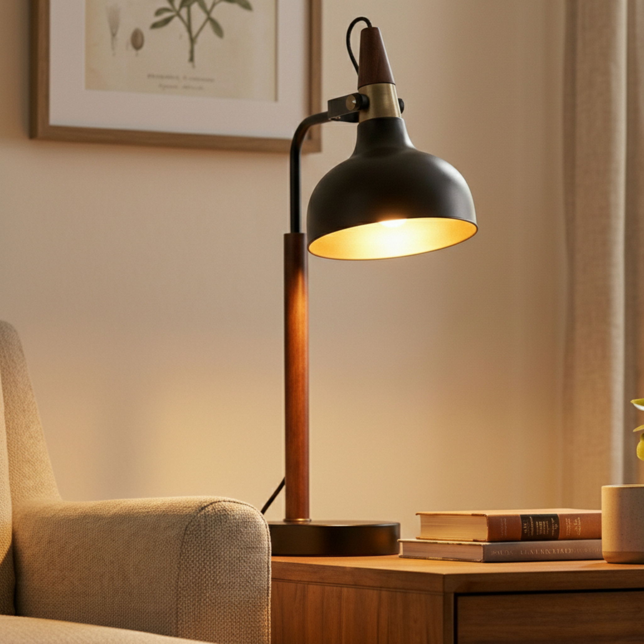 GlowLite Table Lamp | Matte Black Metal and Cone Shade
