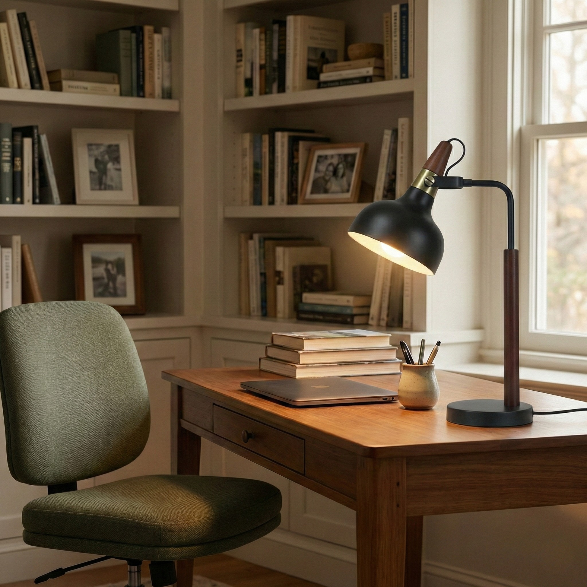 GlowLite Table Lamp | Matte Black Metal and Cone Shade