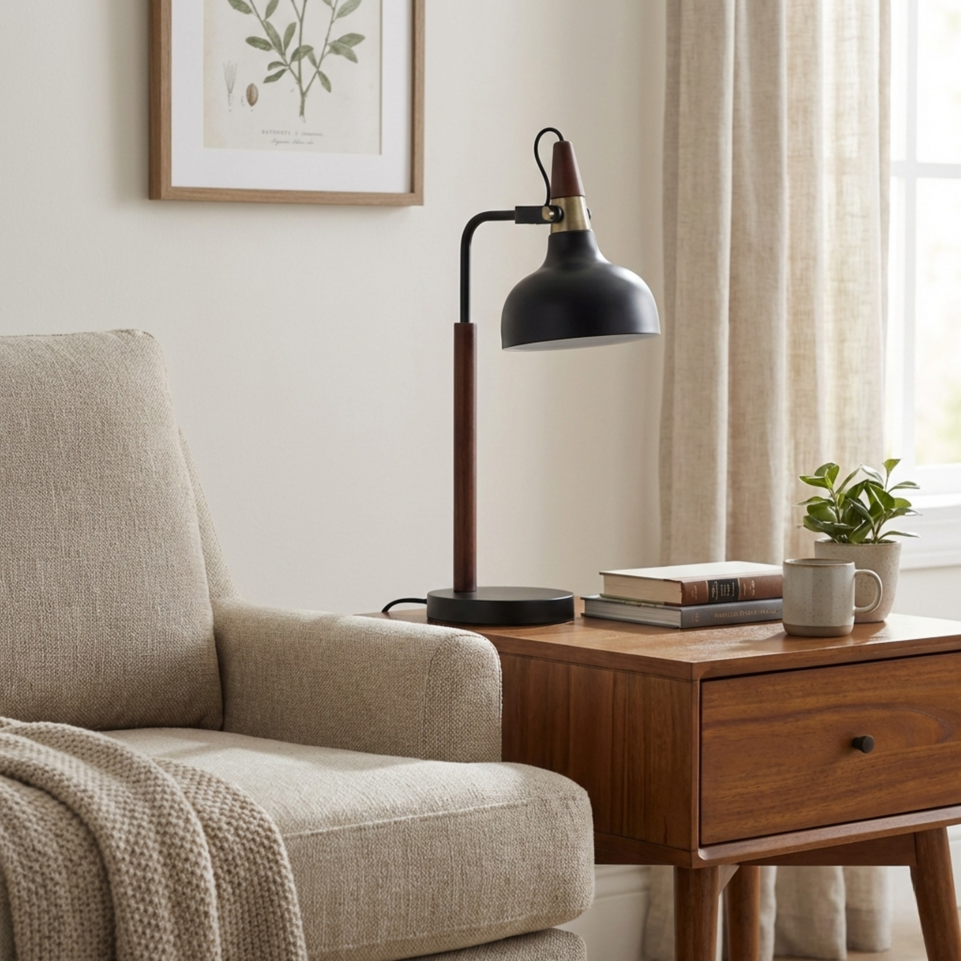 GlowLite Table Lamp | Matte Black Metal and Cone Shade