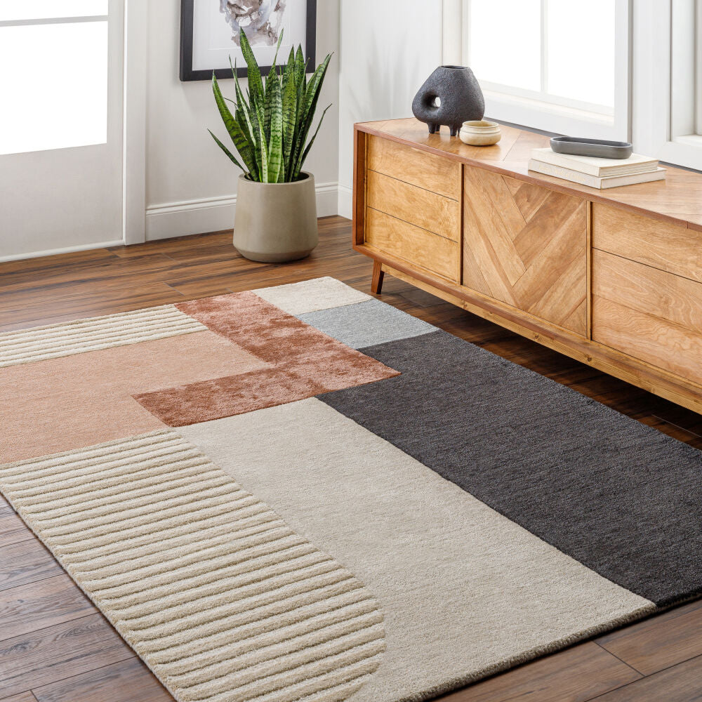 Glasgow Blue/Rust Handmade Rug - roomscene