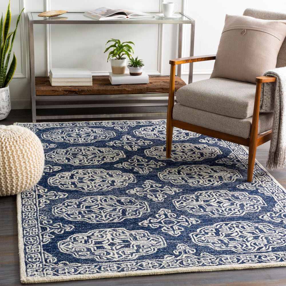 Granada Beige/Navy Handmade Rug GND-2308 - roomscene