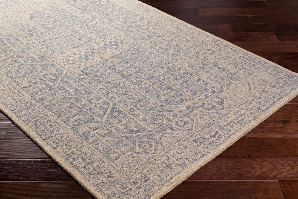 Granada Ivory/Navy Handmade Rug - corner