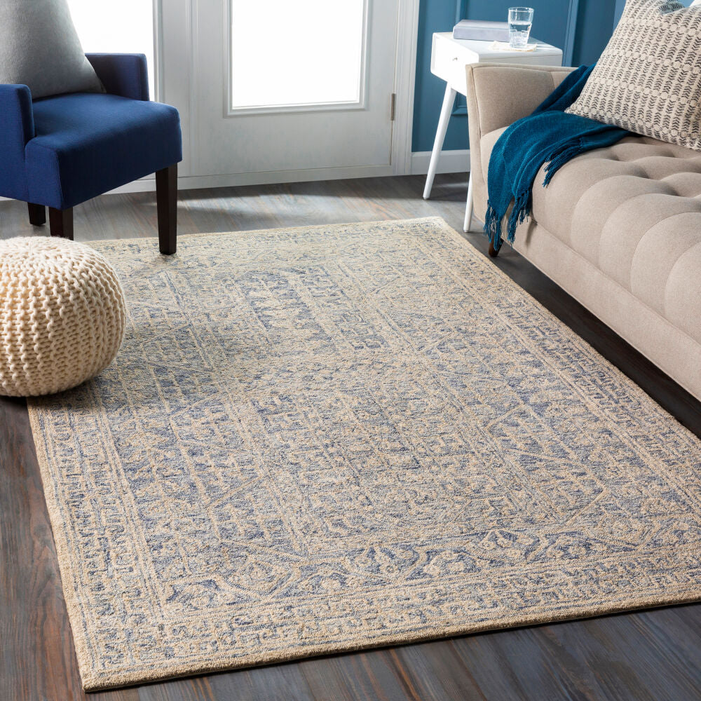 Granada Ivory/Navy Handmade Rug - roomscene