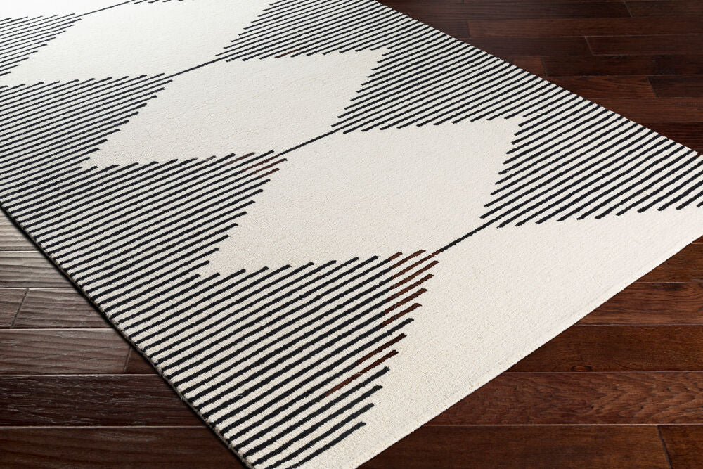 Granada Beige/Black Handmade Rug - corner