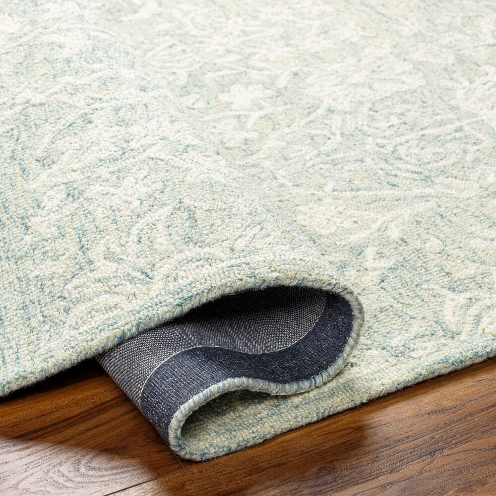 Granada Cream/Teal Handmade Rug - fold
