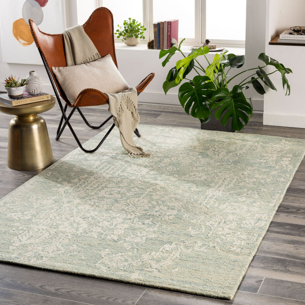 Granada Cream/Teal Handmade Rug - roomscene