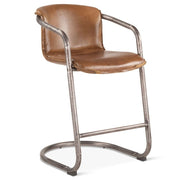 Industrial Loft Metal and Chestnut Leather Counter Stool