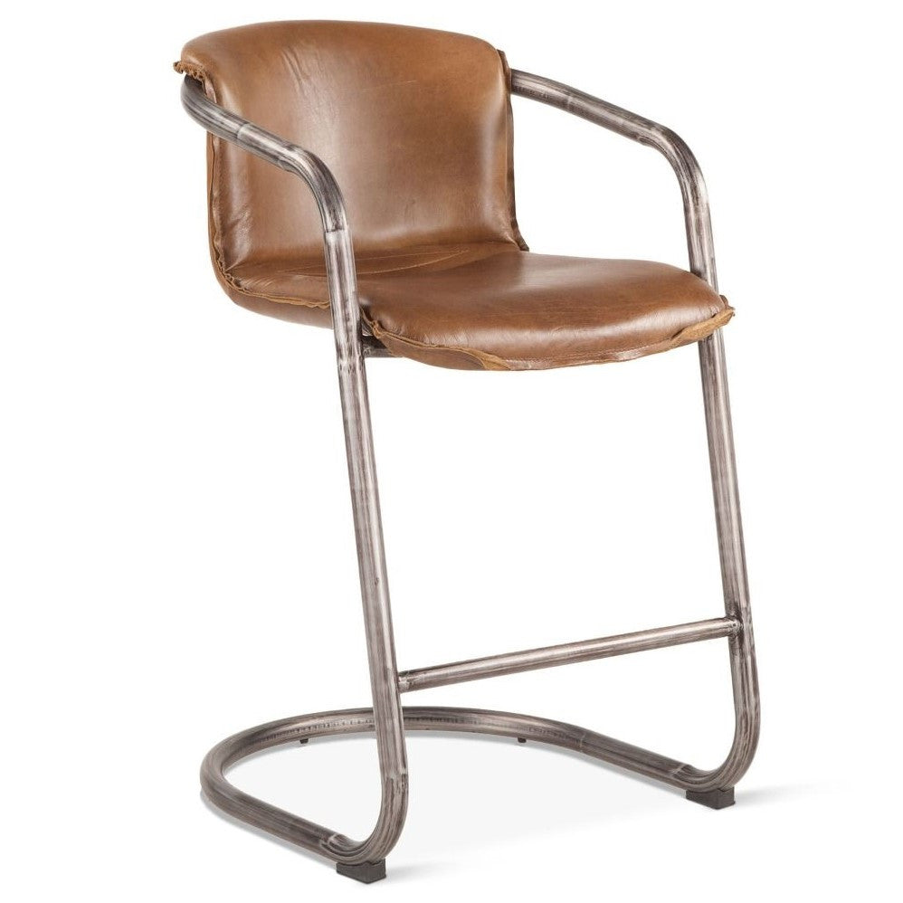 Industrial Loft Metal and Chestnut Leather Counter Stool