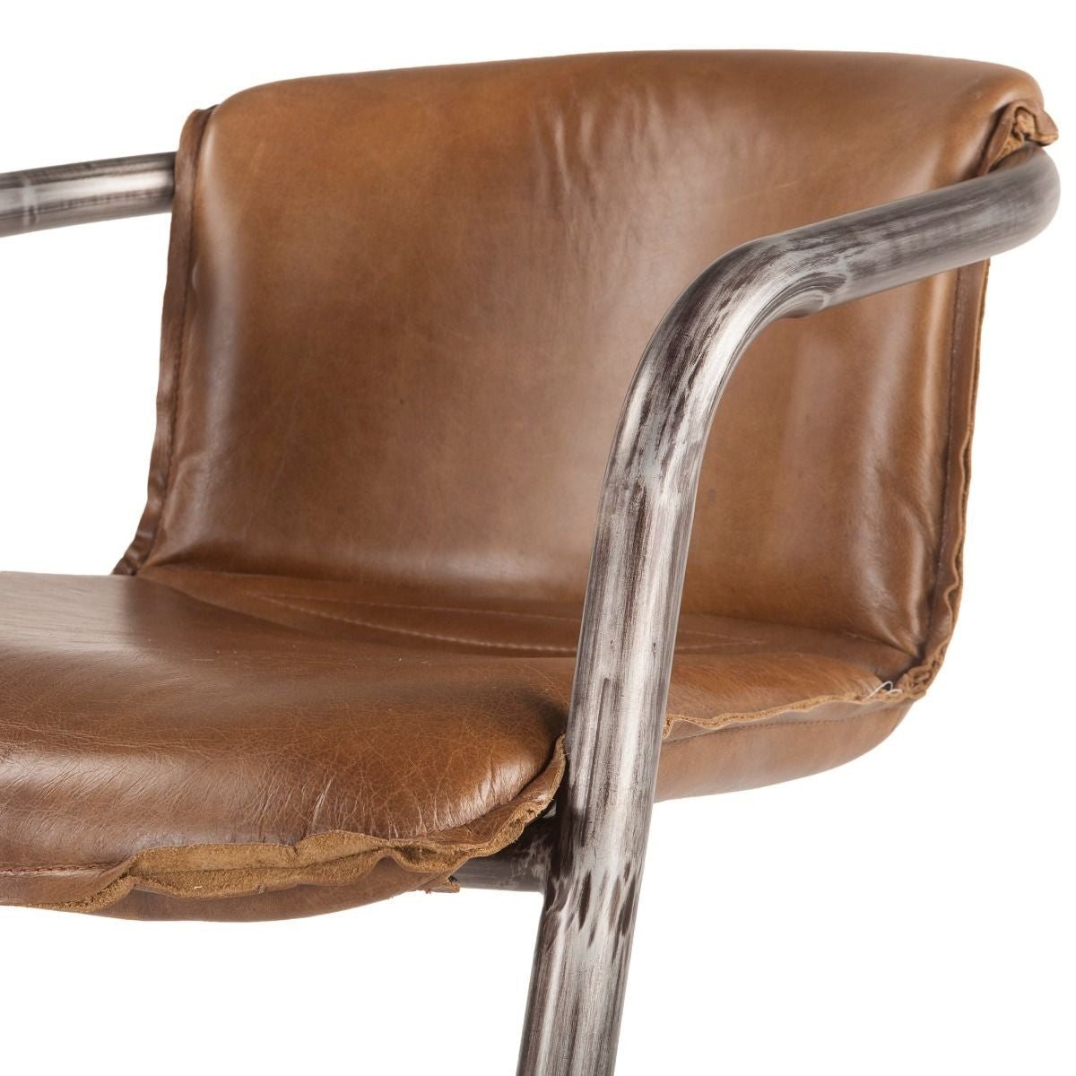 Industrial Loft Metal and Chestnut Leather Counter Stool