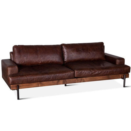 Loft Retro Industrial Cigar Brown Leather Sofa 94"