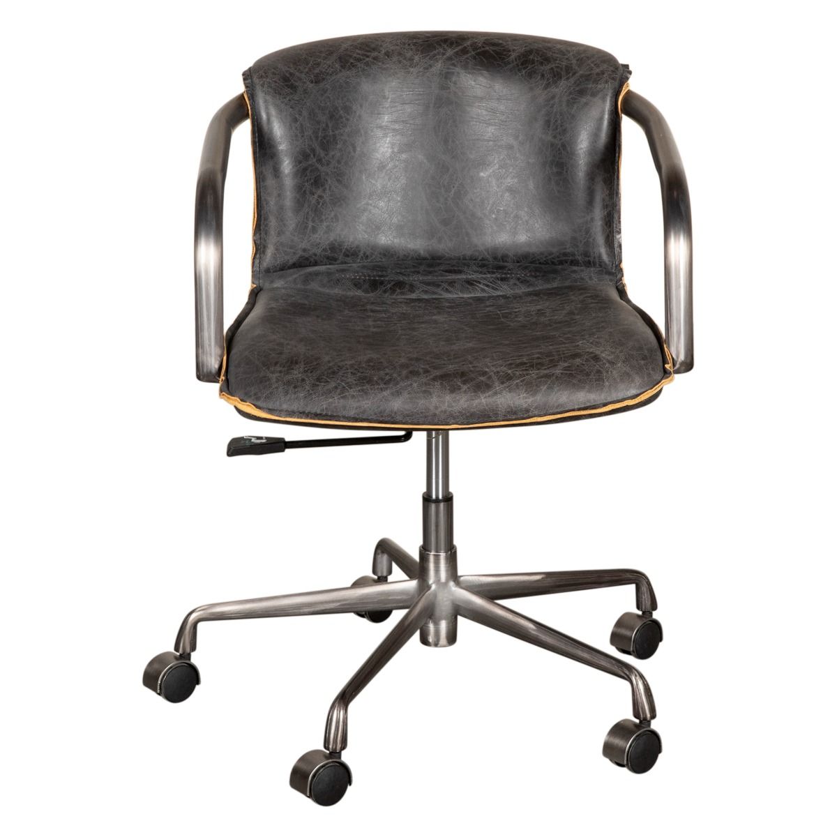 Portofino Swivel Office Chair in Antique Ebony Leather and Antique Zinc - image 2