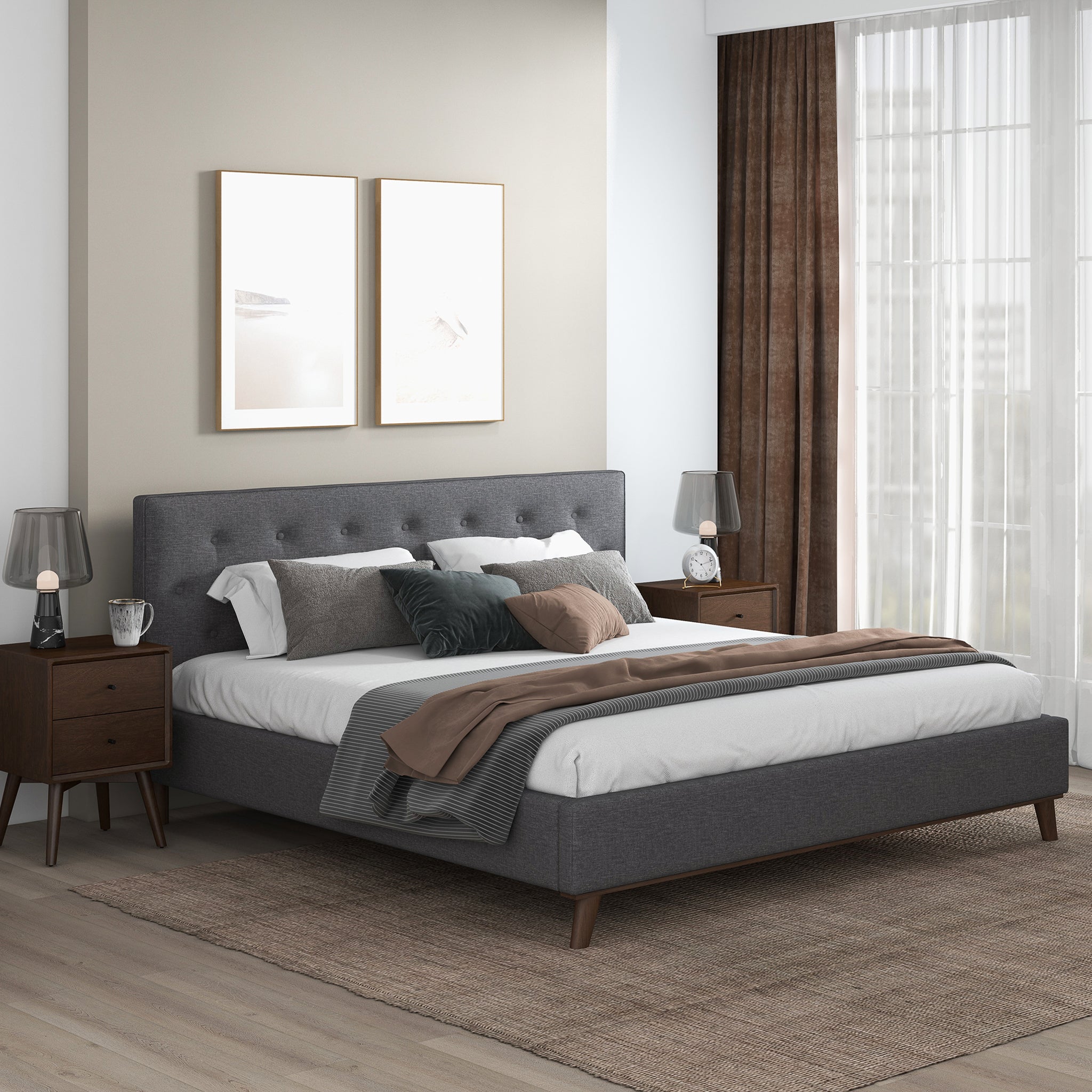 Graceville Dark Grey Fabric Platform King Bed