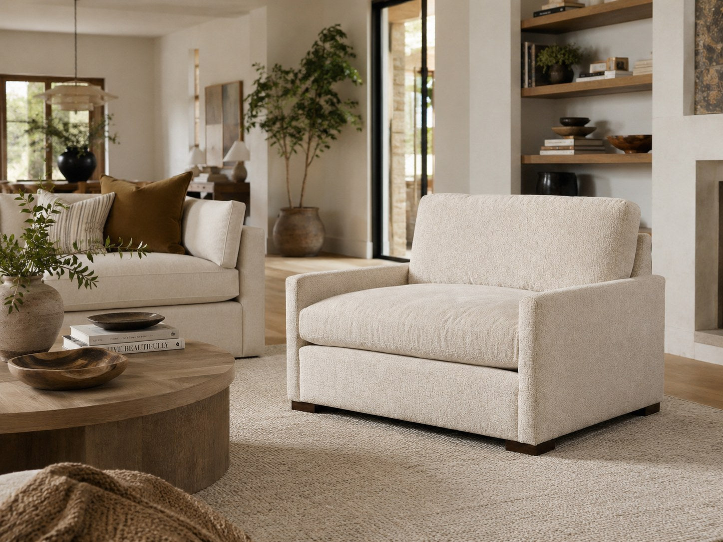 Grady Chair and a Half in Plushtone Linen lifestyle image - Transitional Casual Contemporary