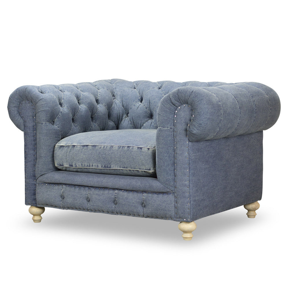 Warner Blue Denim Chesterfield Club Chair