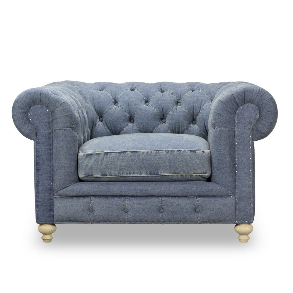 Warner Blue Denim Chesterfield Club Chair