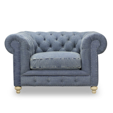 Warner Blue Denim Chesterfield Club Chair