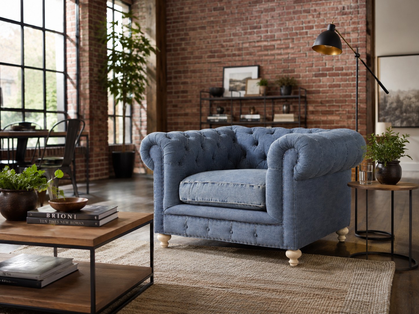 Greenwich Chair in Desi Blue Denim lifestyle image - Transitional Traditional Loft