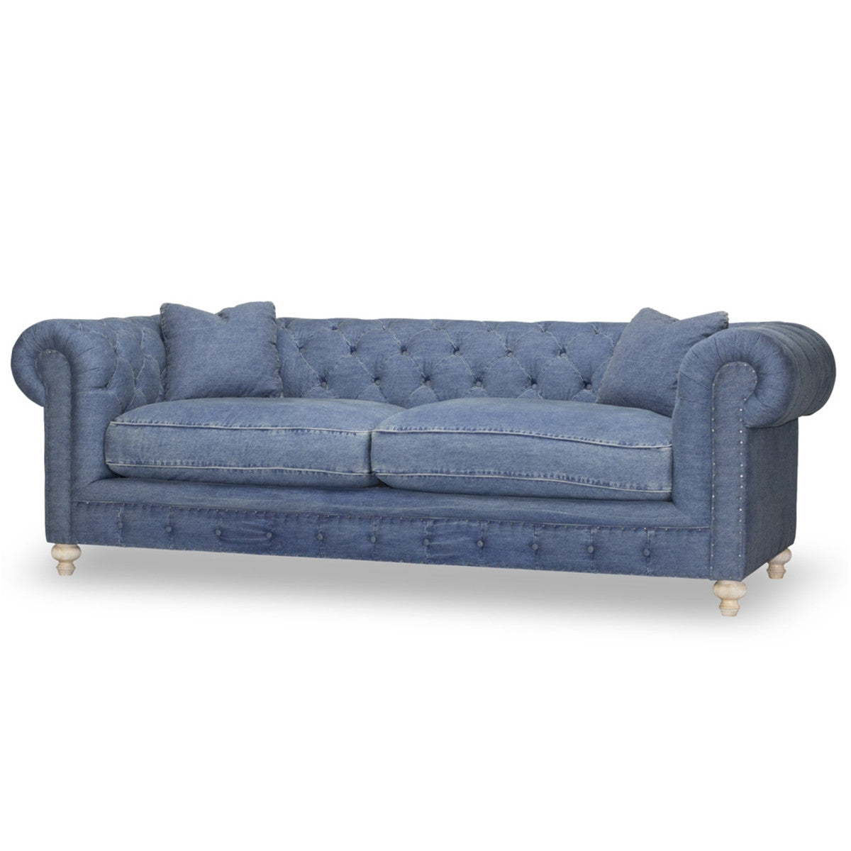 Warner Blue Denim Chesterfield Sofa 96"