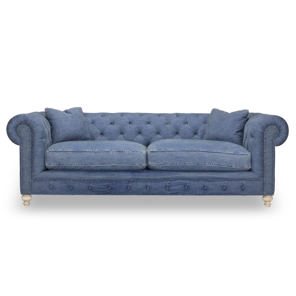Warner Blue Denim Chesterfield Sofa 96"