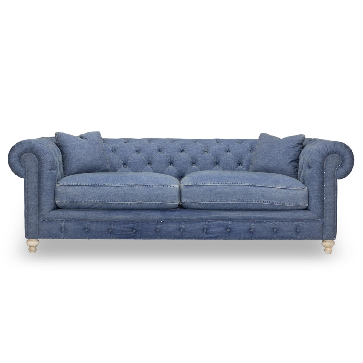 Warner Blue Denim Chesterfield Sofa 96"
