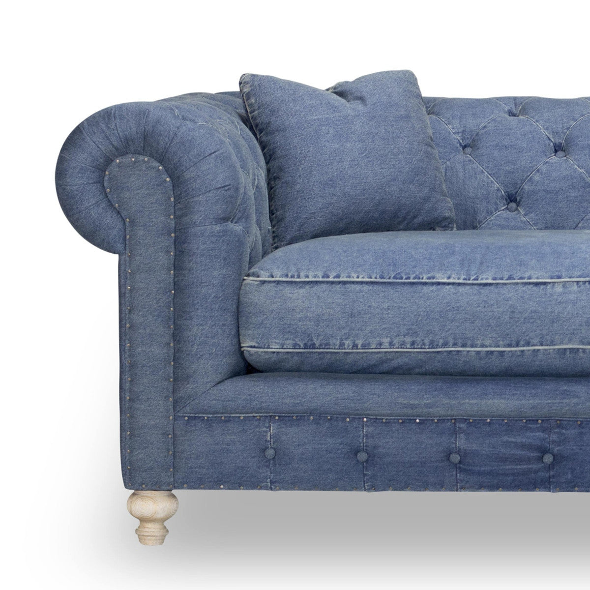 Warner Blue Denim Chesterfield Sofa 96"