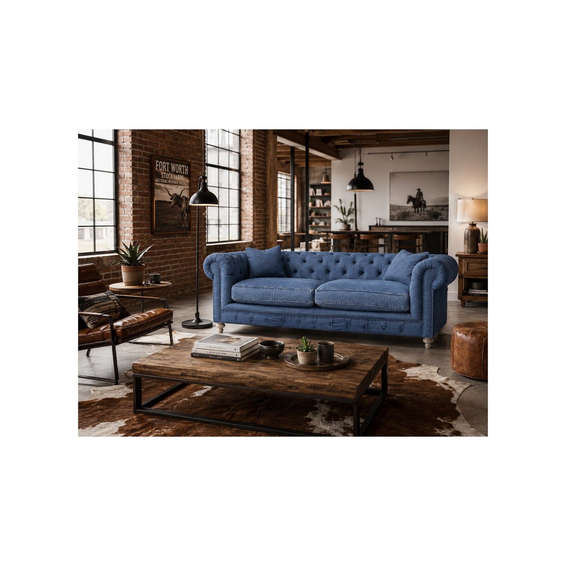 Greenwich 96″ Sofa in Desi Blue Denim by Spectra Home Furniture - lifestyle room image