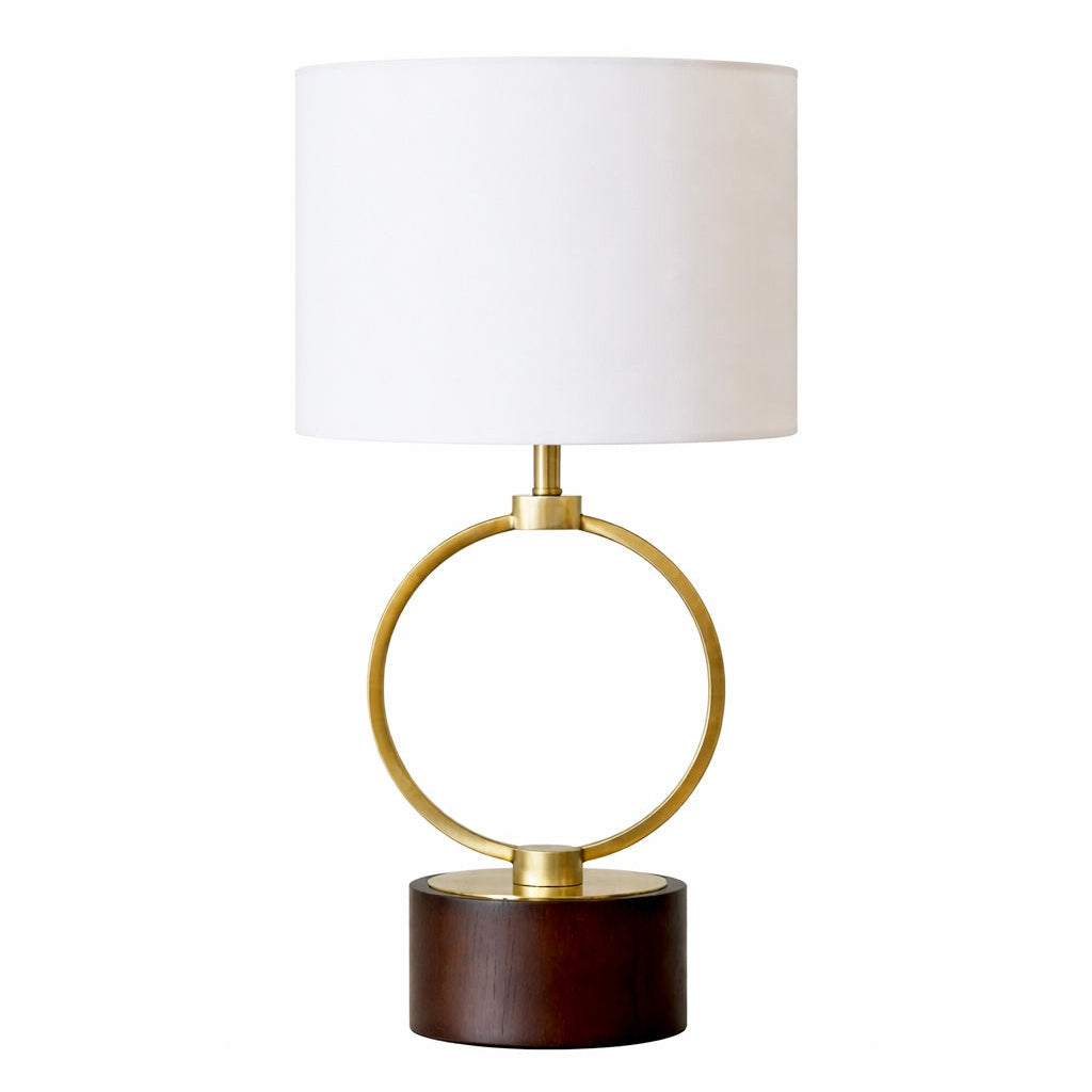 Grid Table Lamp | Circular Brass Ring and Wooden Base