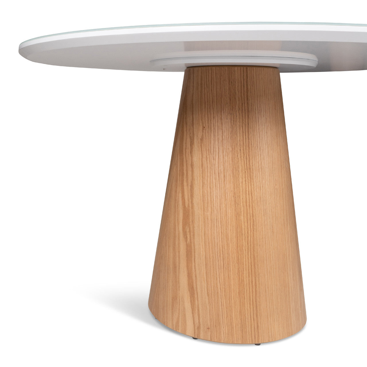 Modern Brazilian - Mona - Glass Top Round Dining Table - Branco Top - Damasco Base
