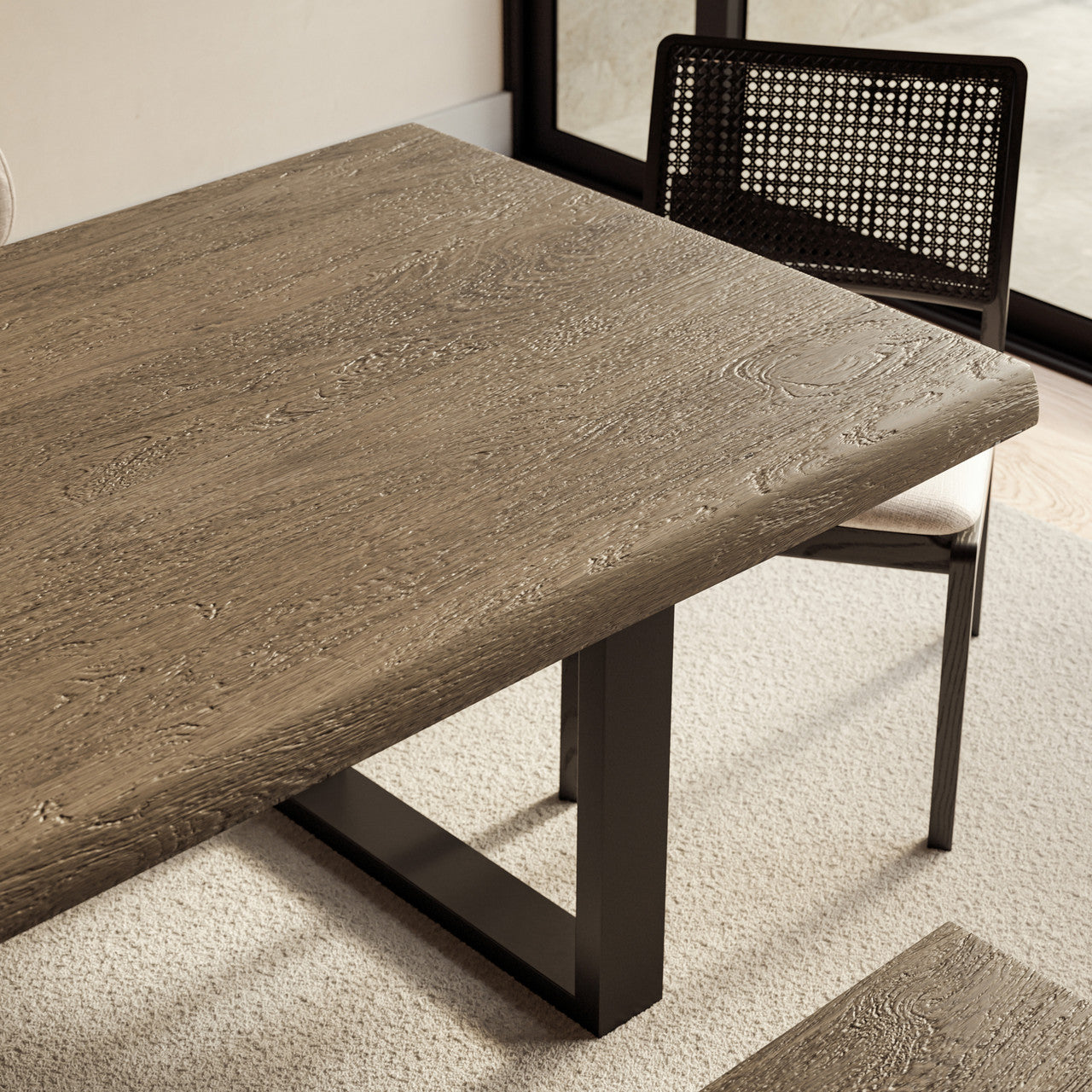 Brooks - Dining Table - U Base - 40" x 116" - Sandblasted Grey Top - Black Base