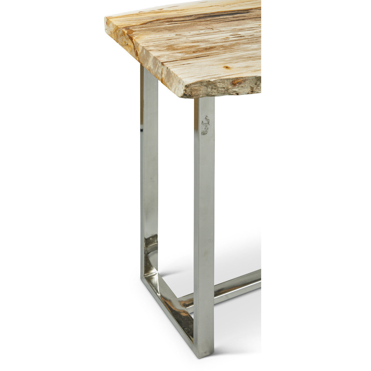 Relique - Raw Console - Polished Stainless Steel Frame - Natural Light Top