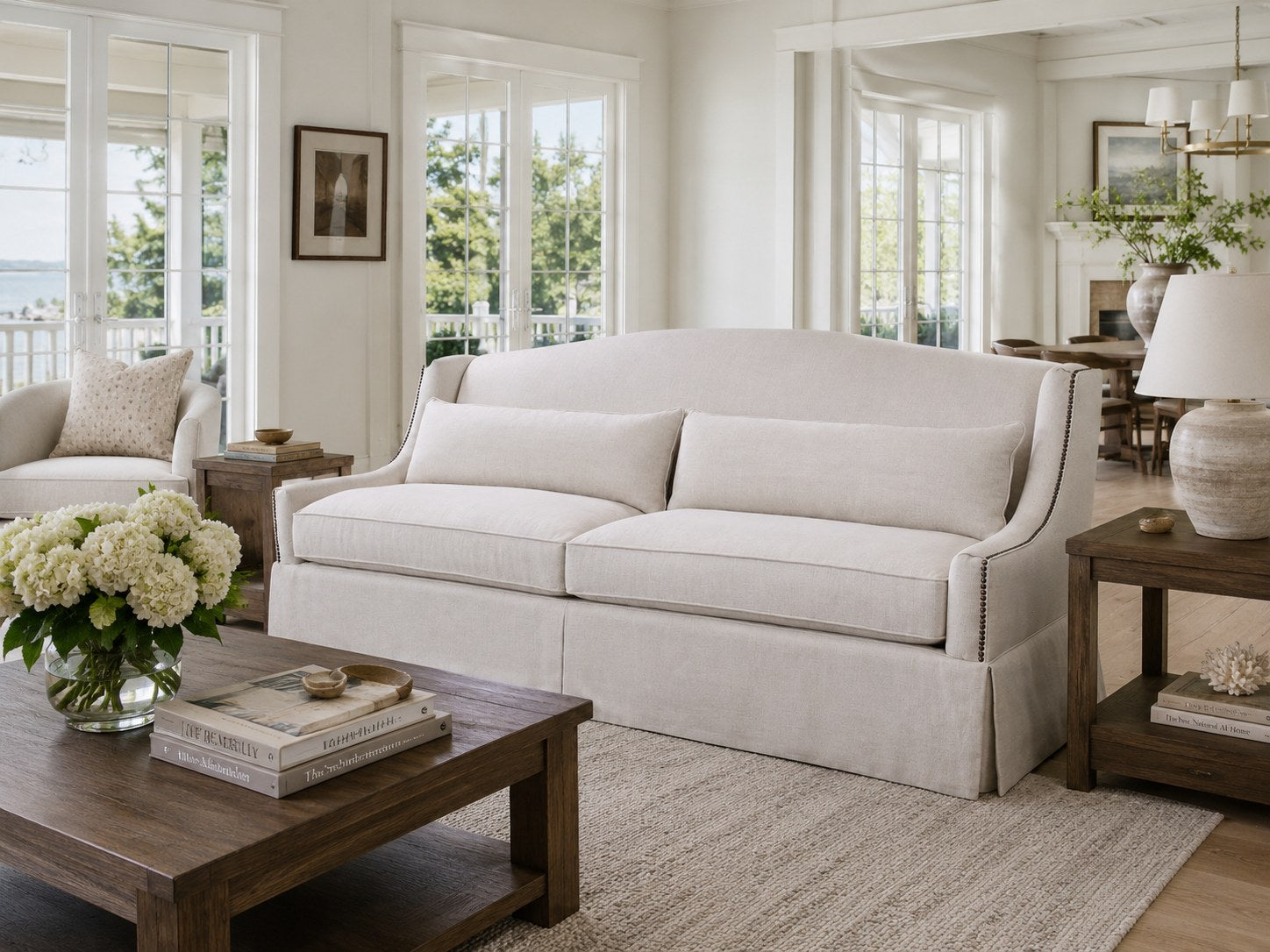 Halston 89″ Sofa in Tribecca Natural lifestyle image - Traditional Transitional 2