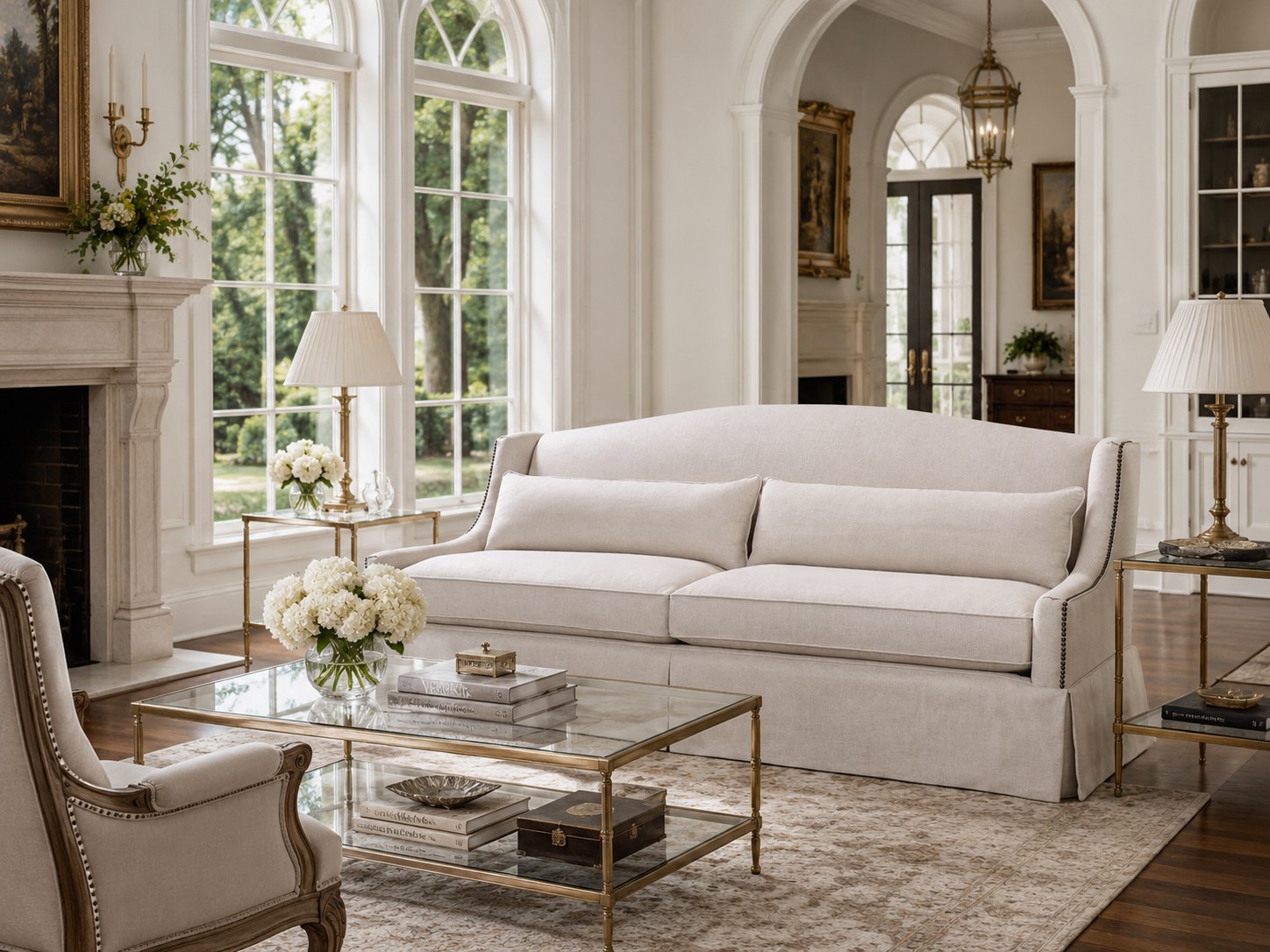 Halston 89″ Sofa in Tribecca Natural lifestyle image - Tribecca Traditional Transitional