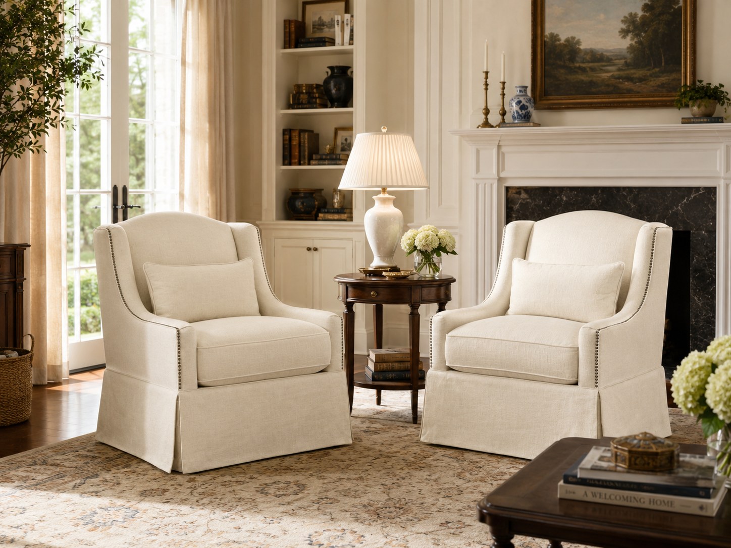 Halston Swivel Chair in Tribecca Natural lifestyle image - Natural Traditional Transitional