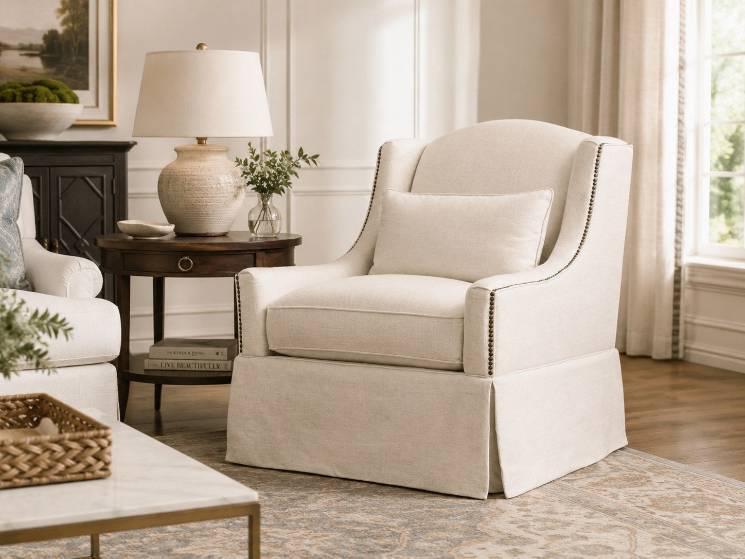 Halston Swivel Chair in Tribecca Natural lifestyle image - Chair Tribecca Transitional