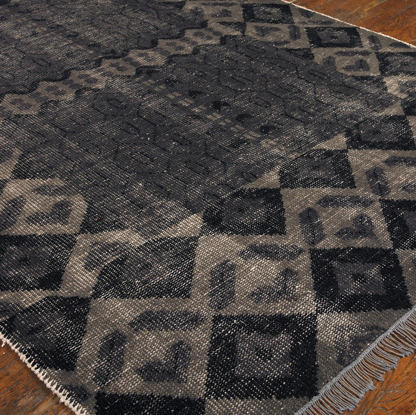 Tile Hand Knotted Gray Wool Area Rugs