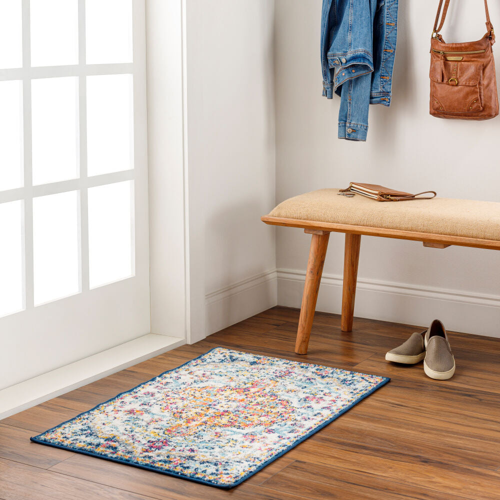 Harput Aqua/Saffron Machine Woven Rug - roomscene