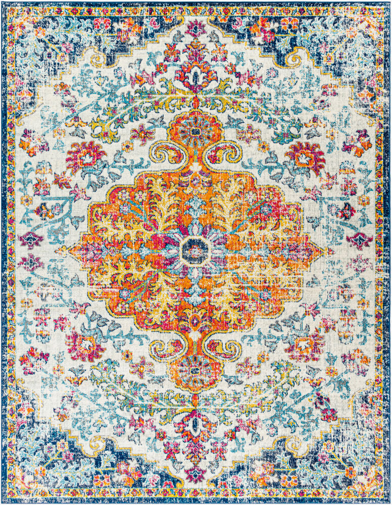 Harput Aqua/Saffron Machine Woven Rug - 2'7" x 10'2"