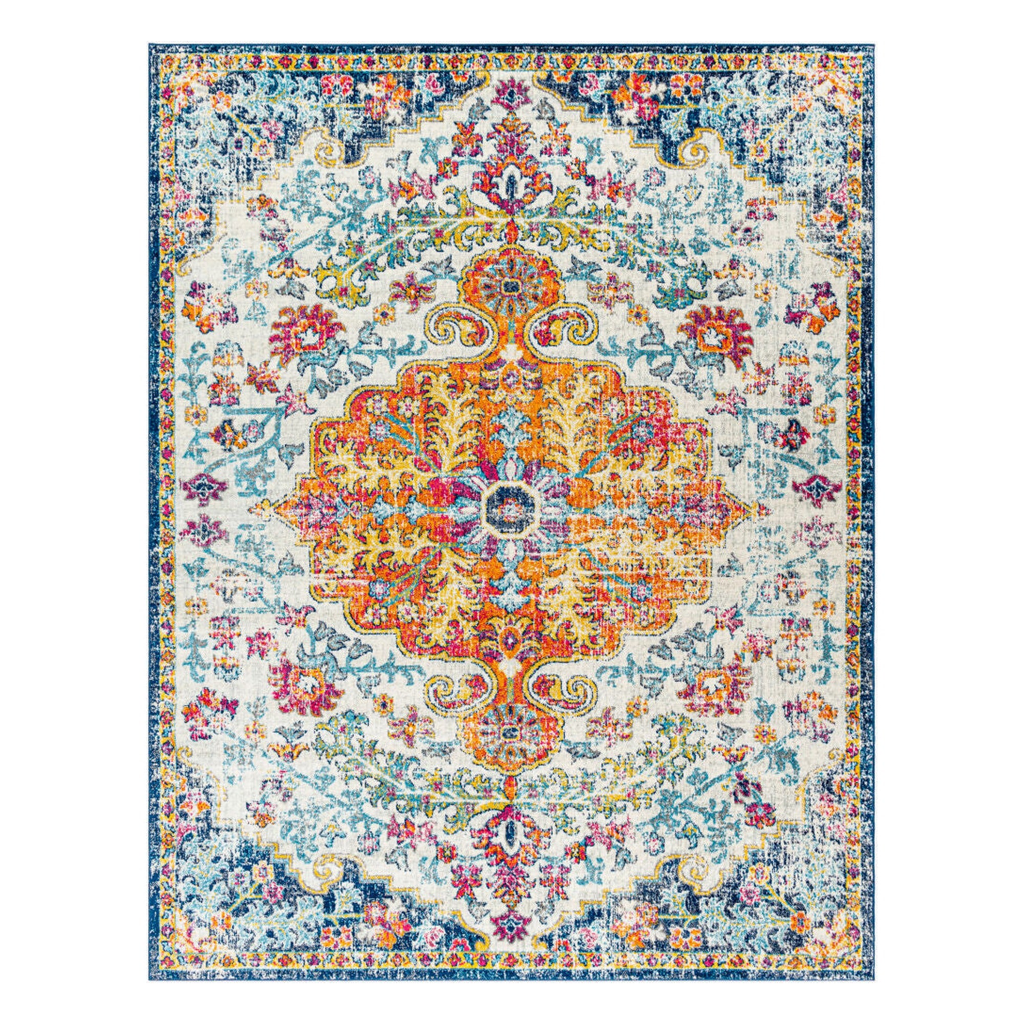 Harput Aqua/Saffron Machine Woven Rug - 2'7" x 10'2"